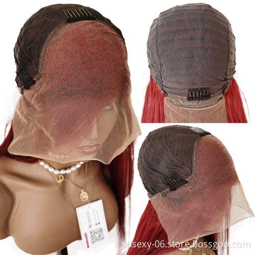 Wholesale 100% virgin hair hd wigs human hair lace front burgundy wigs for black women bone straight ombre human hair wigs